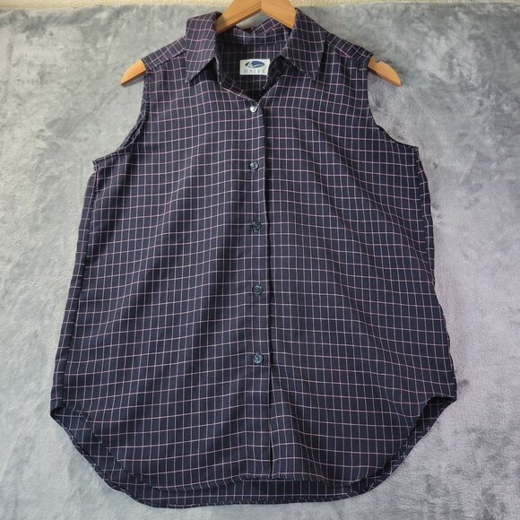 Haley Womens‎ Sleeveless Button Up M Navy Pink Plaid Check Collared Top Golf - Picture 1 of 10
